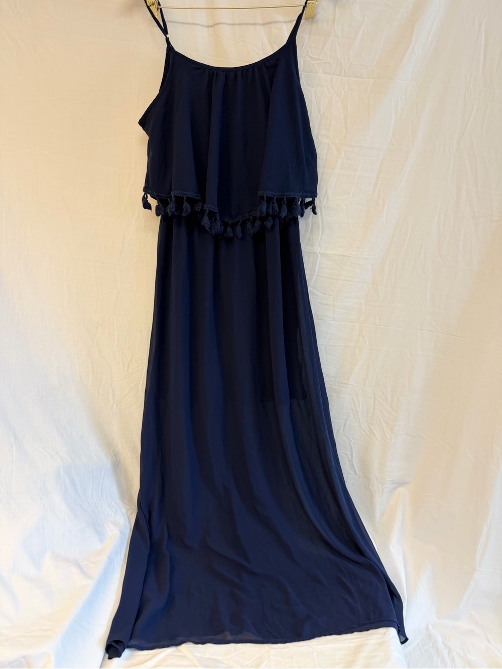 Xhilaration Navy Blue Maxi Dress with Tassel Trim